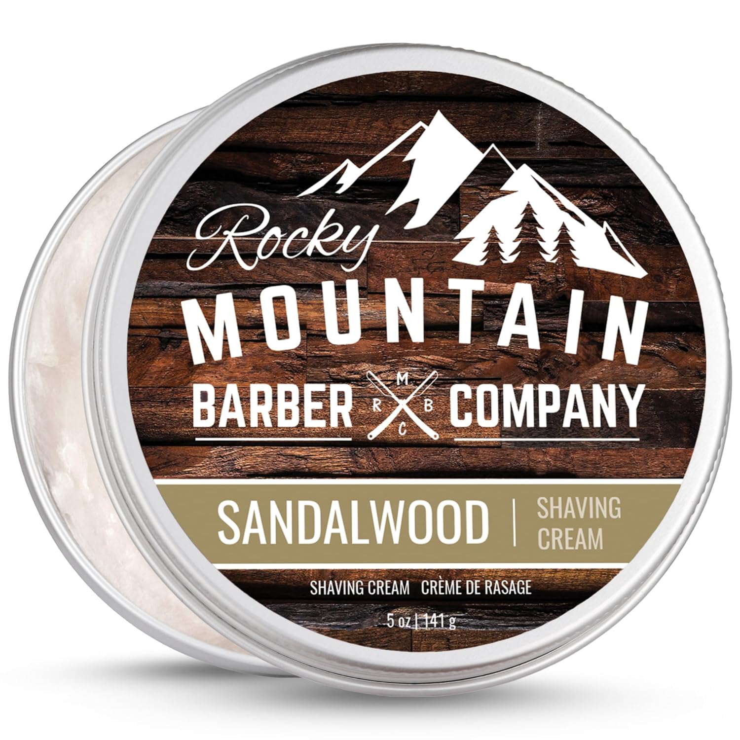 Shaving Cream for Men with Sandalwood Essential Oil – Thick Lather for Traditional and Cartridge Shaving – by Rocky Mountain Barber Company – 5oz Tin Shaving Cream for Men with Sandalwood Essential Oil – Thick Lather for Traditional and Cartridge Shaving – by Rocky Mountain Barber Company – 5oz Tin