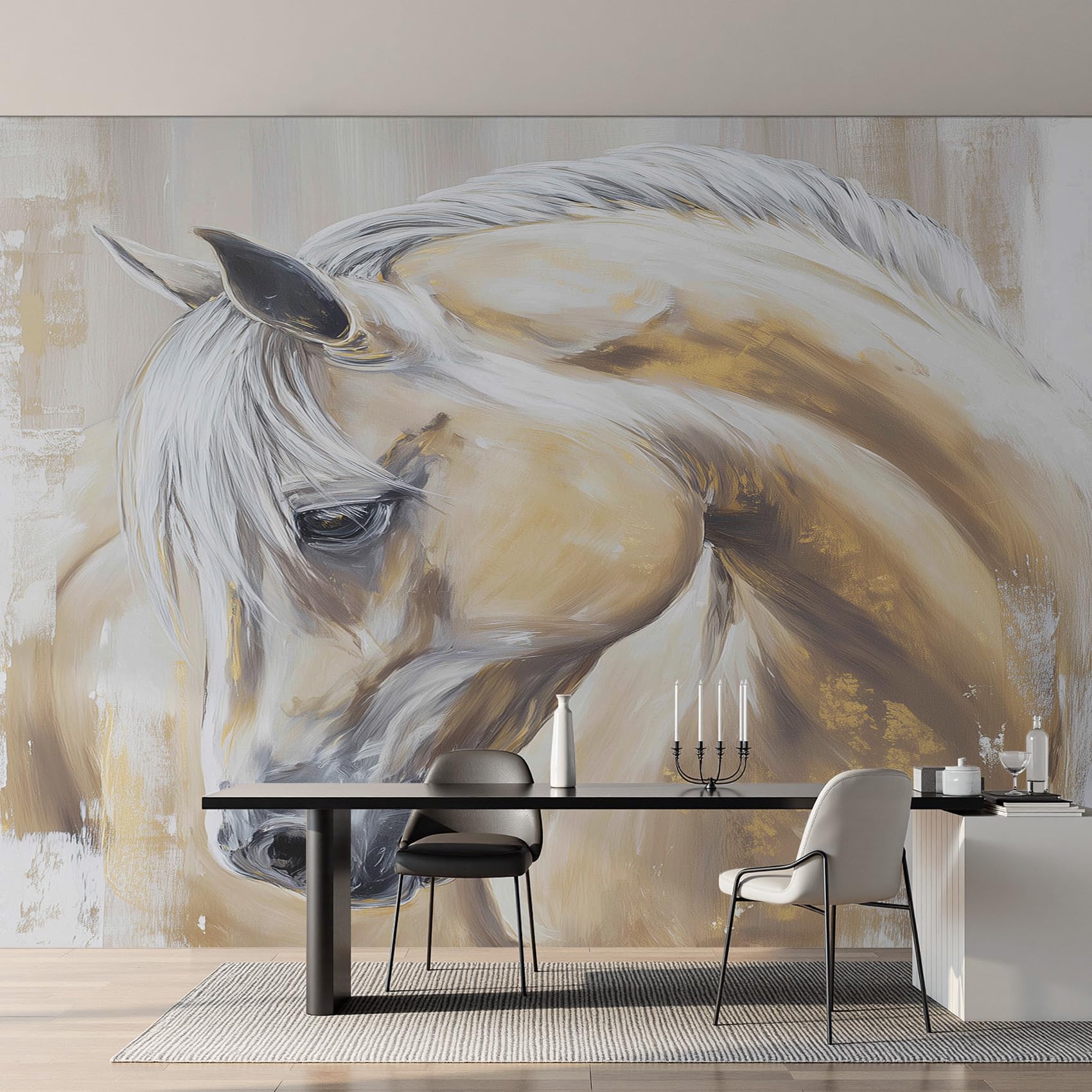 Fresque murale intissé cheval 350x256 cm décoration murale artistique salon