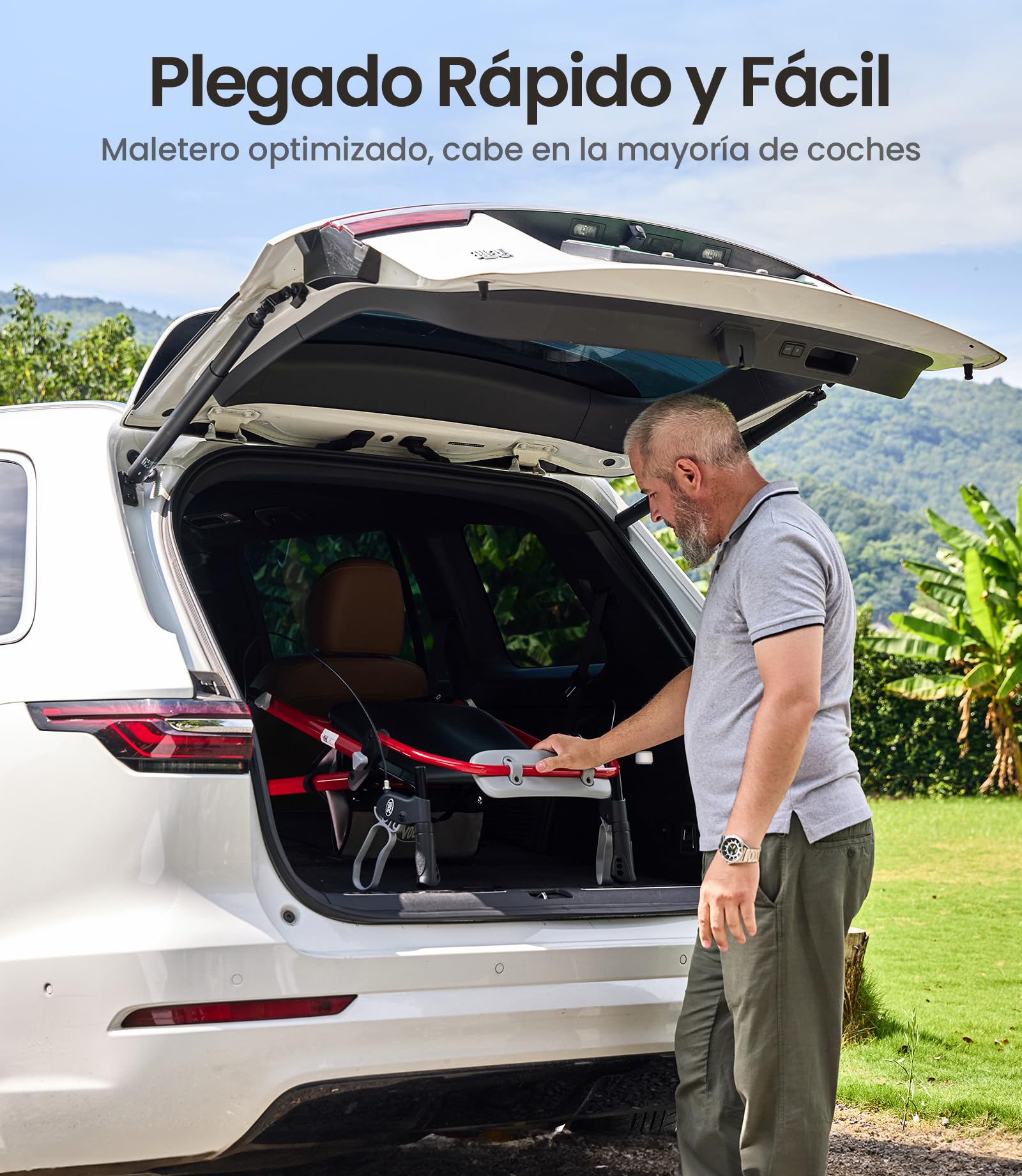 VOCIC Andador plegable ligero con asiento, 6,3kg Ultraligero, Max 150 kg | andador para ancianos con ruedas, asiento ergonómico, altura regulable, Walker estrecho para apartamento & viajes, rojo