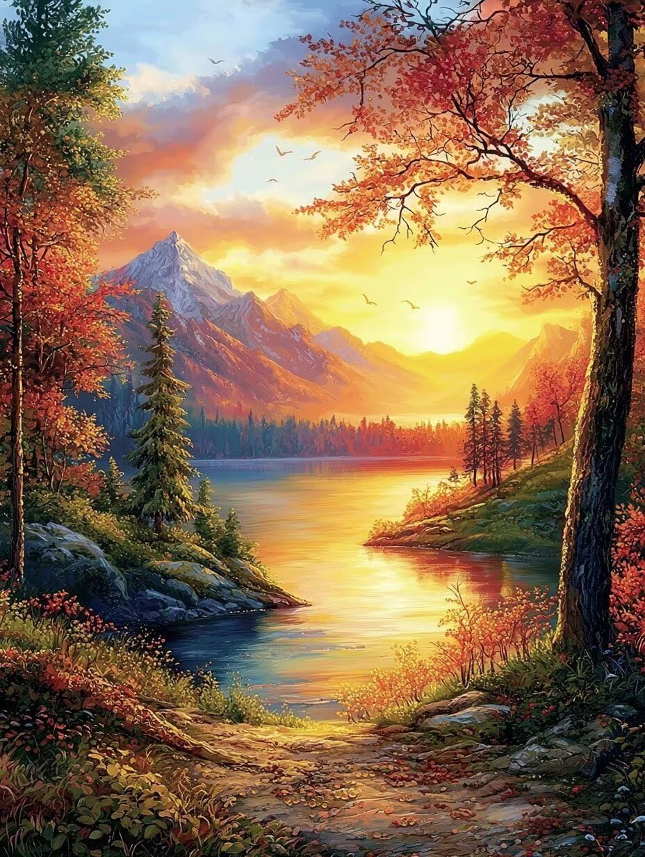 Montagnes au coucher de soleil Peinture Numero Adulte Kits, 80x100cm m-971