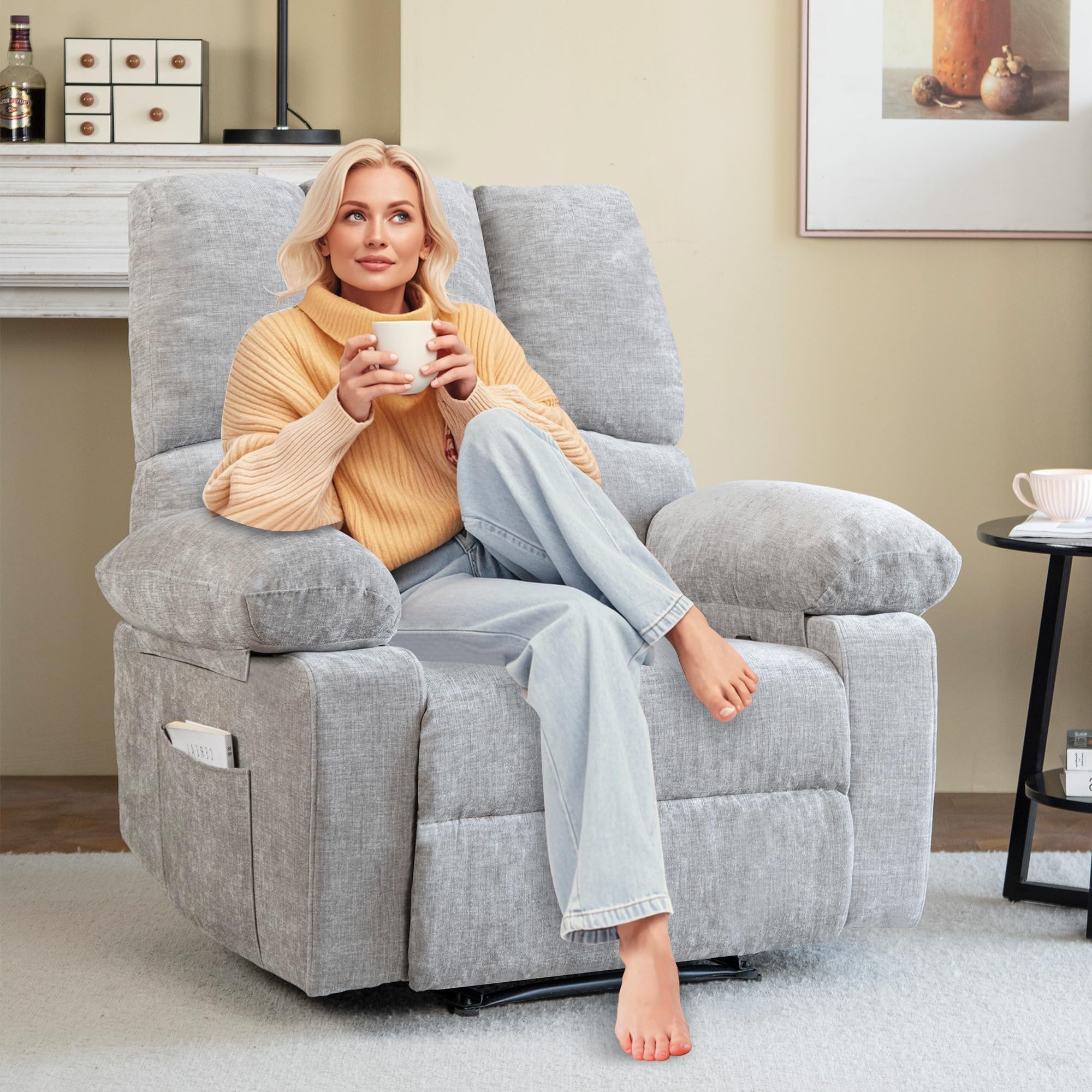 Fernsehsessel mit liegefunktion,Relaxsessel mit Leinenoptik,Sessel liegesessel bis 150 kg belastbar,für Wohnzimmer (Grau)