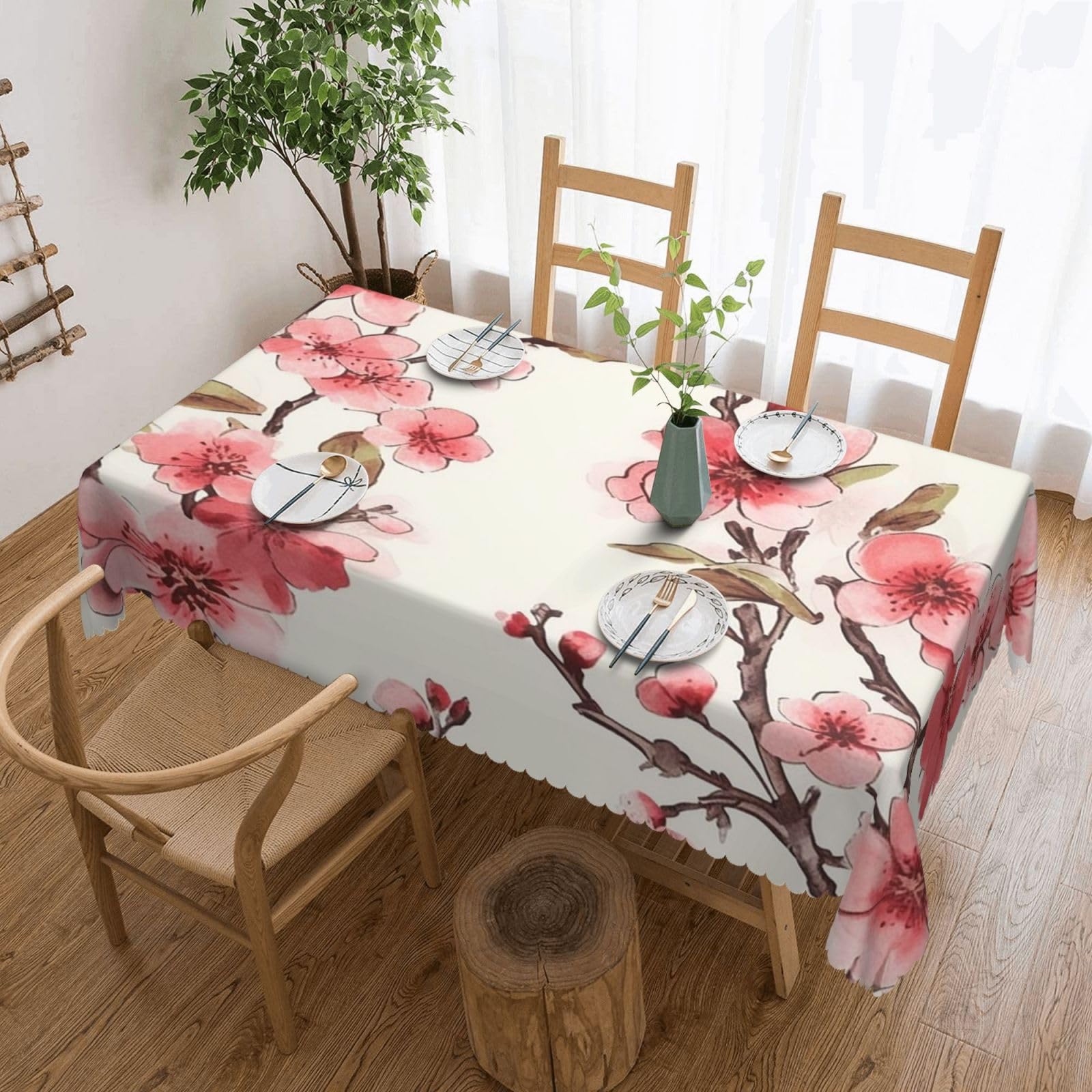 FodPand Cherry Blossom Tablecloths for Rectangle Tables 54 x 72 Inch - Reusable Washable Dining Table Clothes - Stain and Wrinkle Resistant Decorative Fabric Table Cover for Wedding Party
