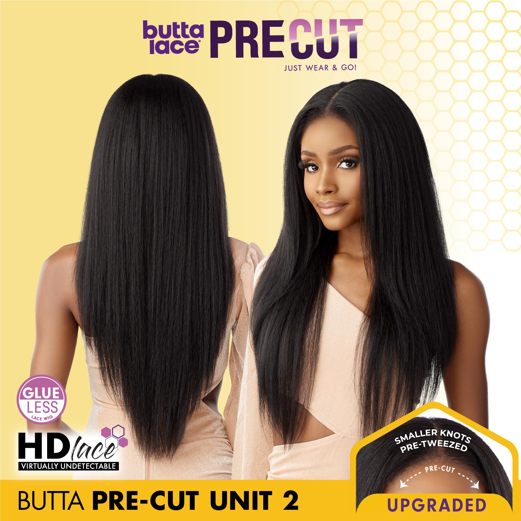 Sensationnel Butta - Parrucca pretagliata in pizzo, senza colla, extra larga, 12,7 cm, con riga sintetica pre-pinzata, attaccatura dei capelli con nodo più piccolo (1B OFFBLACK)