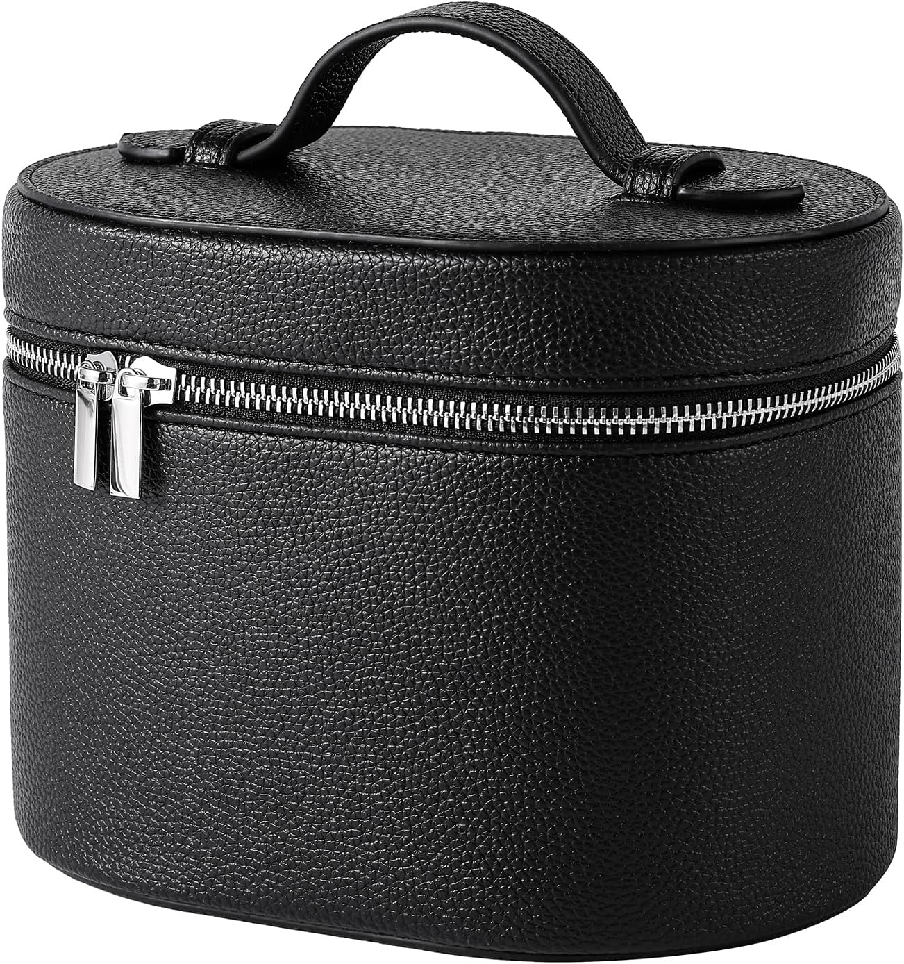 Makeup Bag Vanity Case with Divider and Handle, Aesthetic Makeup Bags, Waterproof PU Leather Toiletry Bag for Women Girls, Portable Cosmetic Organizer Bag (03Black)