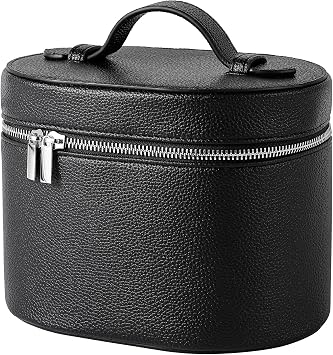 Makeup Bag Vanity Case with Divider and Handle, Aesthetic Makeup Bags, Waterproof PU Leather Toiletry Bag for Women Girls, Portable Cosmetic Organizer Bag (03Black)