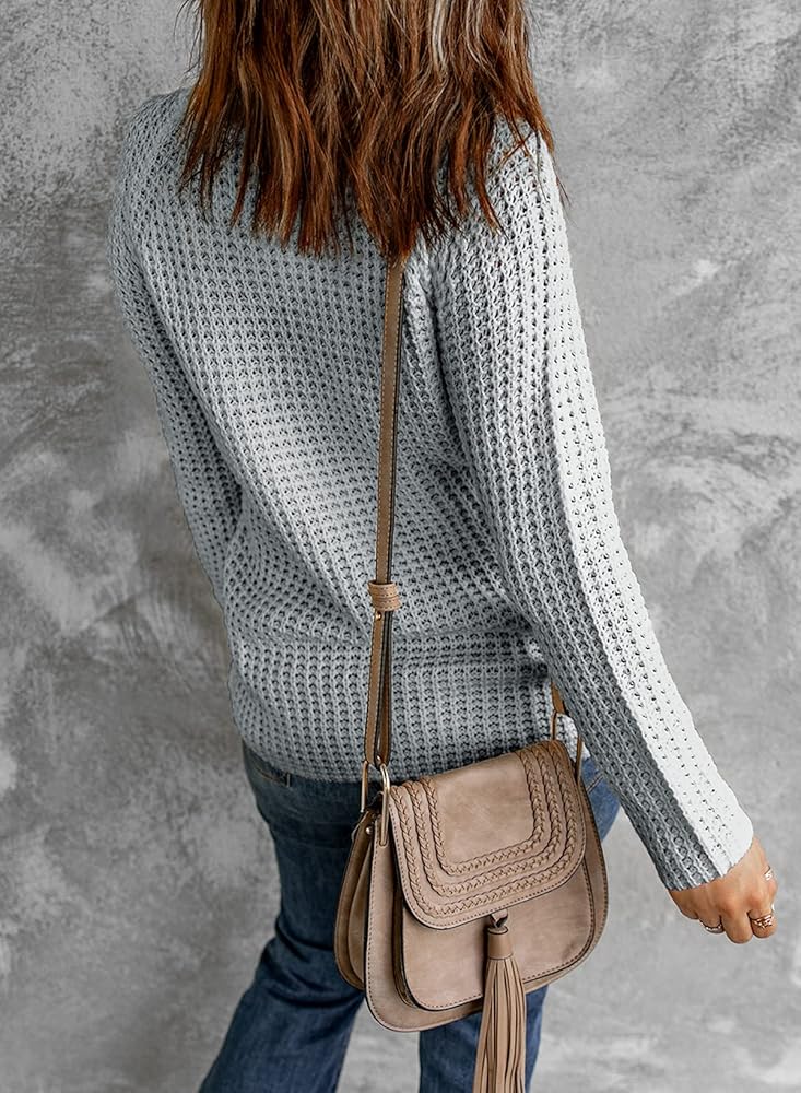 Asvivid Solid Button Cowl Neck Chunky Sweaters for Women