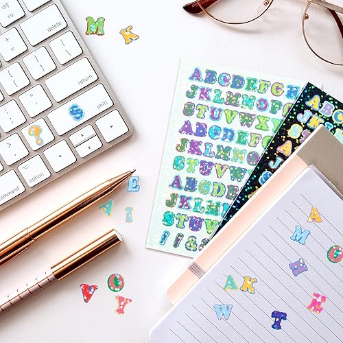 Miniatura 5 de 1760 piezas de 20 hojas de calcomanías de letras del alfabeto con brillantina, coloridas autoadhesivas del alfabeto ABC para hacer DlY, letreros de