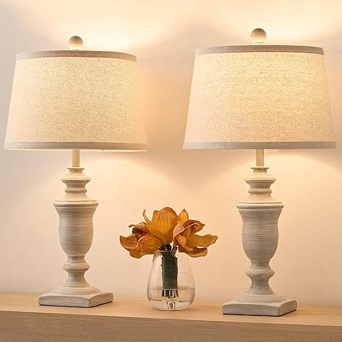 Miniatura 9 de Juego de 2 lámparas de mesa de granja de 23 pulgadas, lámparas regulables de 3 vías con 2 bombillas LED e interruptor basculante, lámpara vintage