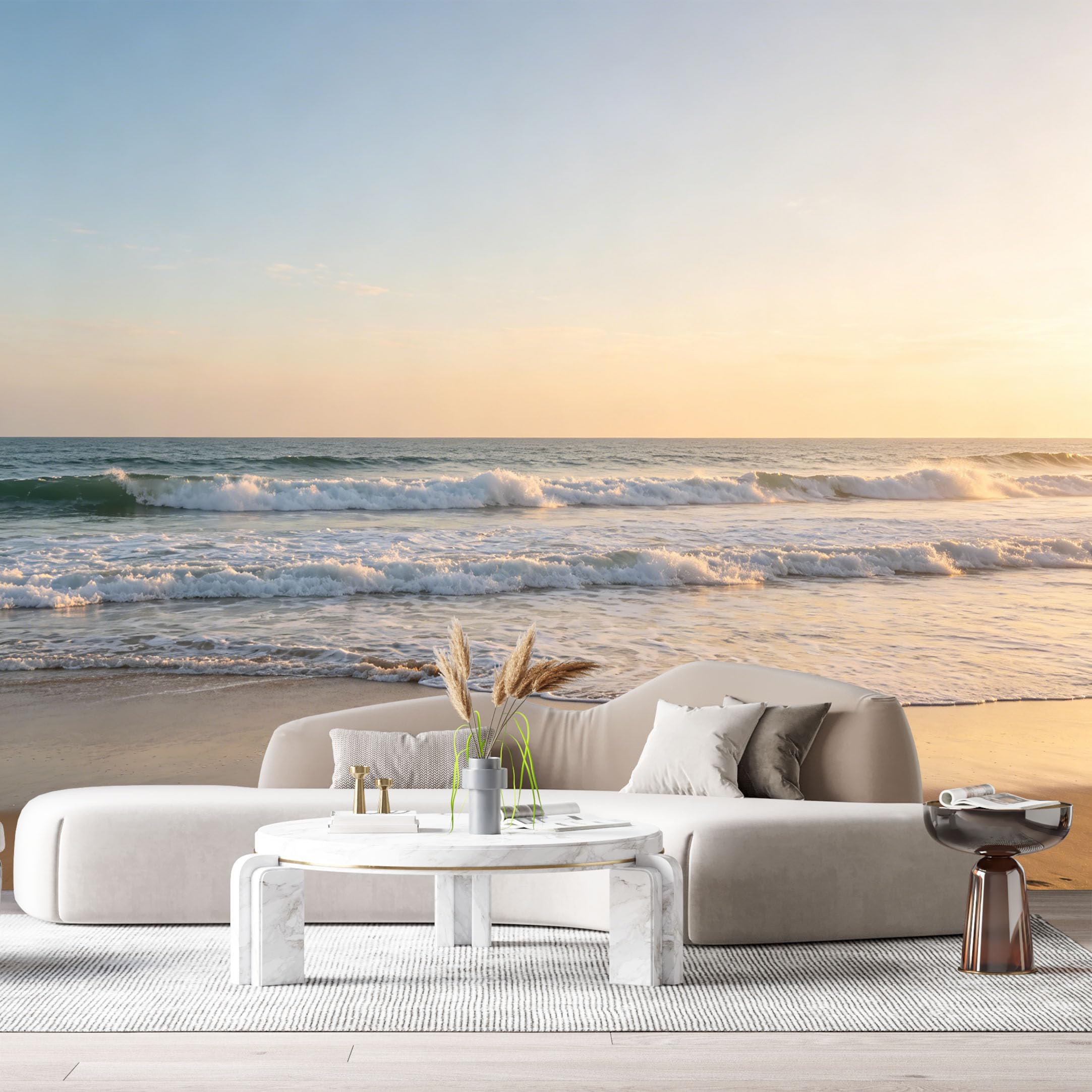 Custom Size Wall Murals Coastal Ocean Marine Sunset Seascape Waves Sand Shore SelfAdhesive Wall Fabric Removable Large Wallpaper for Photo Living Room