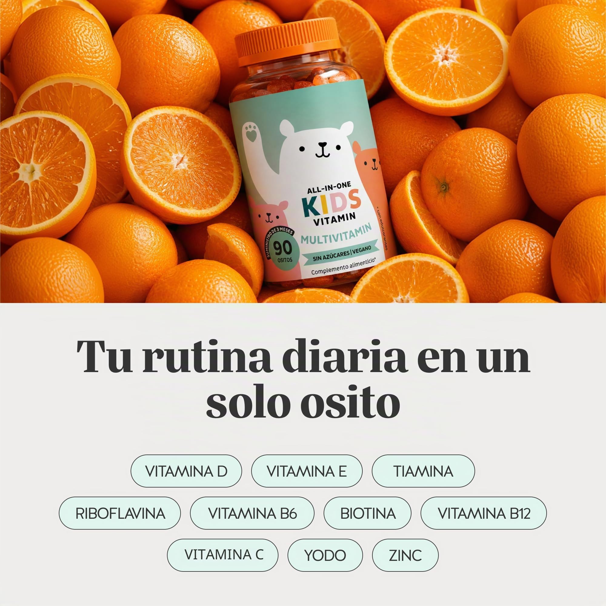 All-in-One Multivitamínico gominola para niños +4 años - Refuerzo del sistema inmunitario - Con vitaminas B12, C, D, E y yodo - 90 unidades (3 meses) - Sin azúcar añadido, Vegano - Bears with Benefits