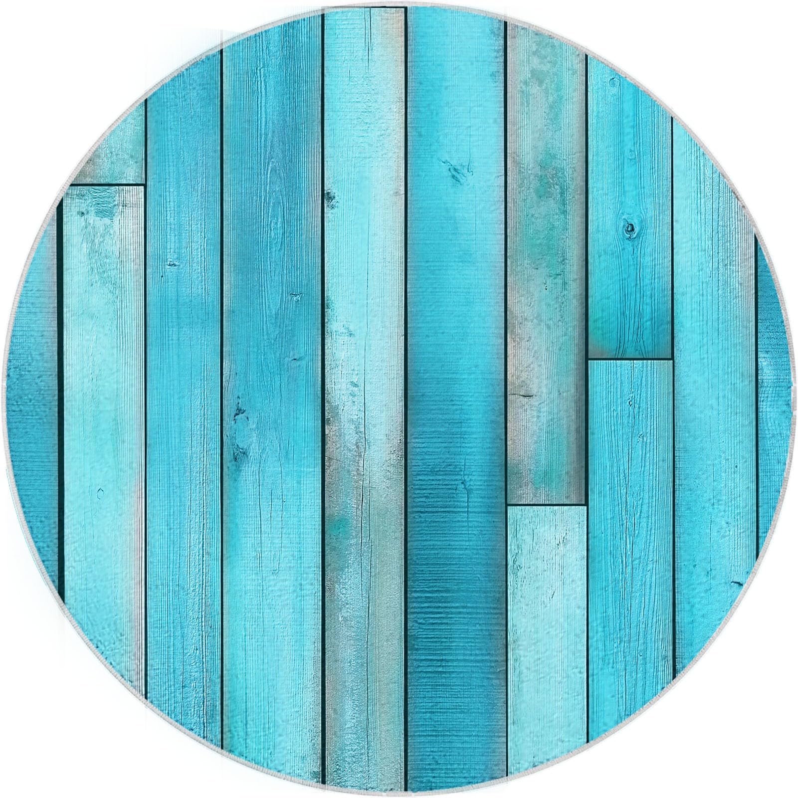 Alfombra redonda de interior azul verde estampada antideslizante y lavable, 180 cm, tabla de madera, estilo campestre, alfombra antideslizante y resistente, alfombra redonda de pelo corto suave para