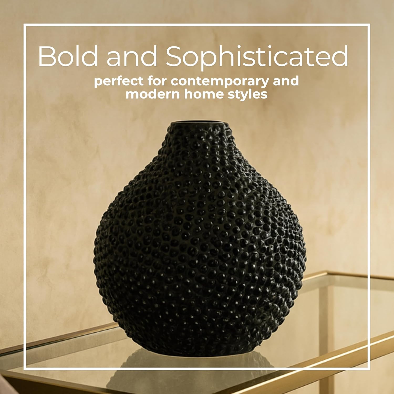 Modern Ceramic Vase with Spiked Finish for Living Room Decor and Home Accents - Decorative Flower Vase for Room, Bedroom or Office Decor - Perfect for House and Table Centerpiece - 8", Black