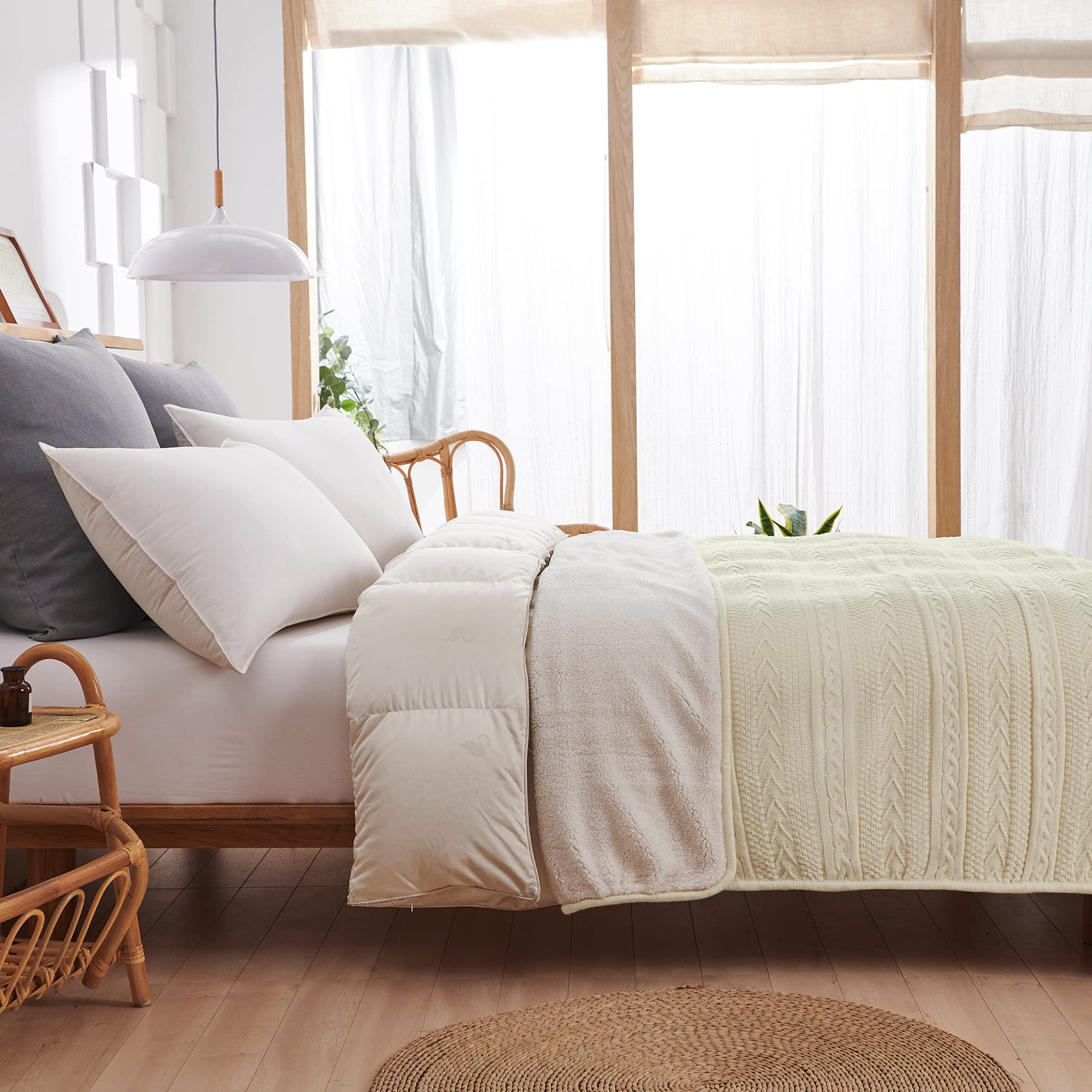Longhui bedding Manta Sherpa de Punto Trenzado acrílico de 50 x 63 Pulgadas, Gruesa, Suave, Grande, acogedora Manta de Forro Polar Beige para sofá, Cama, Colcha Grande para Todas Las Estaciones