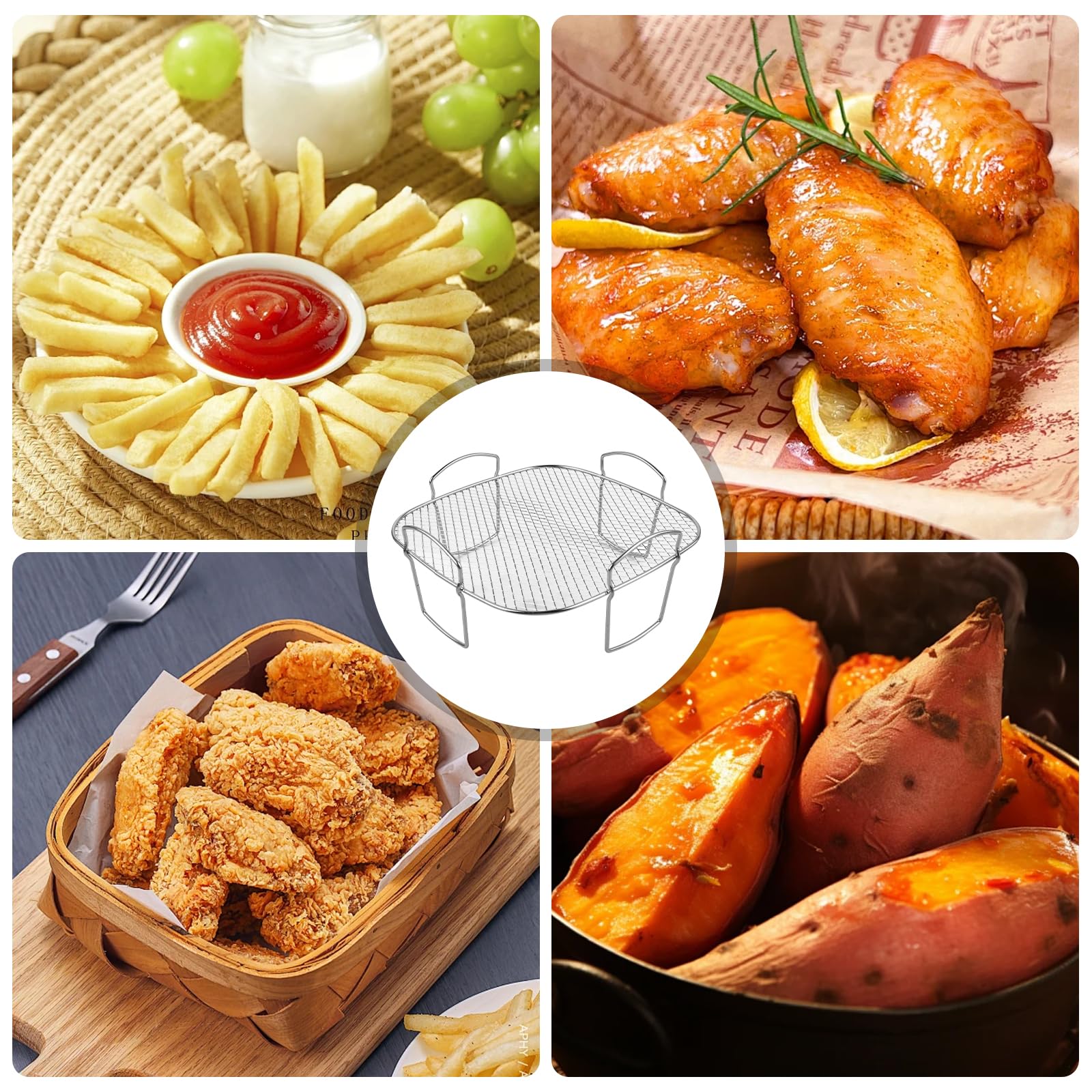 Heißluftfritteuse Grillrost, Heißluftfritteuse Zubehör für Cosori Heißluftfritteuse 5,5L XXL/6,4L 304 Edelstahl Quadratisch Air Fryer Rack Kompatibel mit den meisten Air Fryer