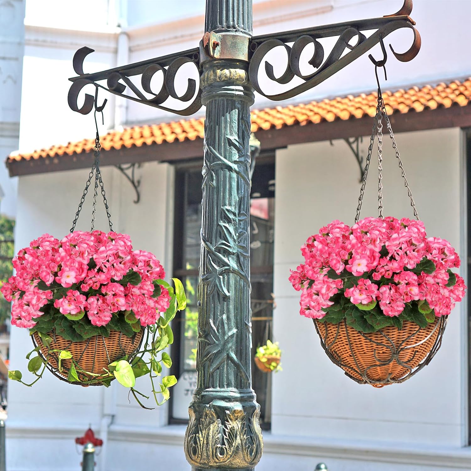 Artificial Flowers for Outdoors, 4 Pack 19'' Pink Geraniums Silk Flowers UV Resistant No Fade Faux Flowers Geraniums Bush for Home Outdoor Garden Porch Window Vase Wedding Decor - Image 4