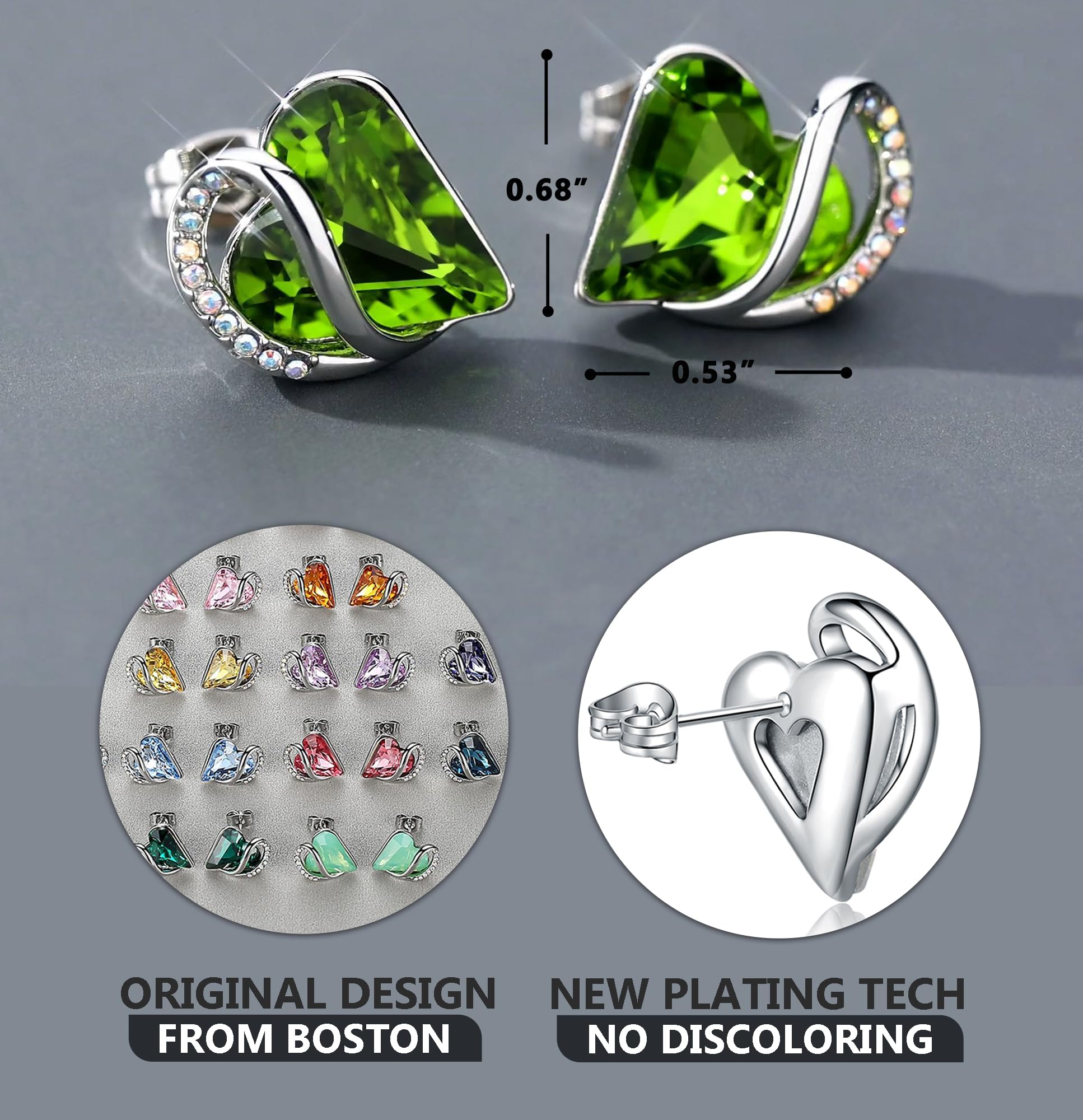 Leafael Infinity love Heart Birthstone Stud Earrings for Women, Mothers Day Gifts for Mom, Wife, and Her, Silver Plated Birthday Jewelry - 3