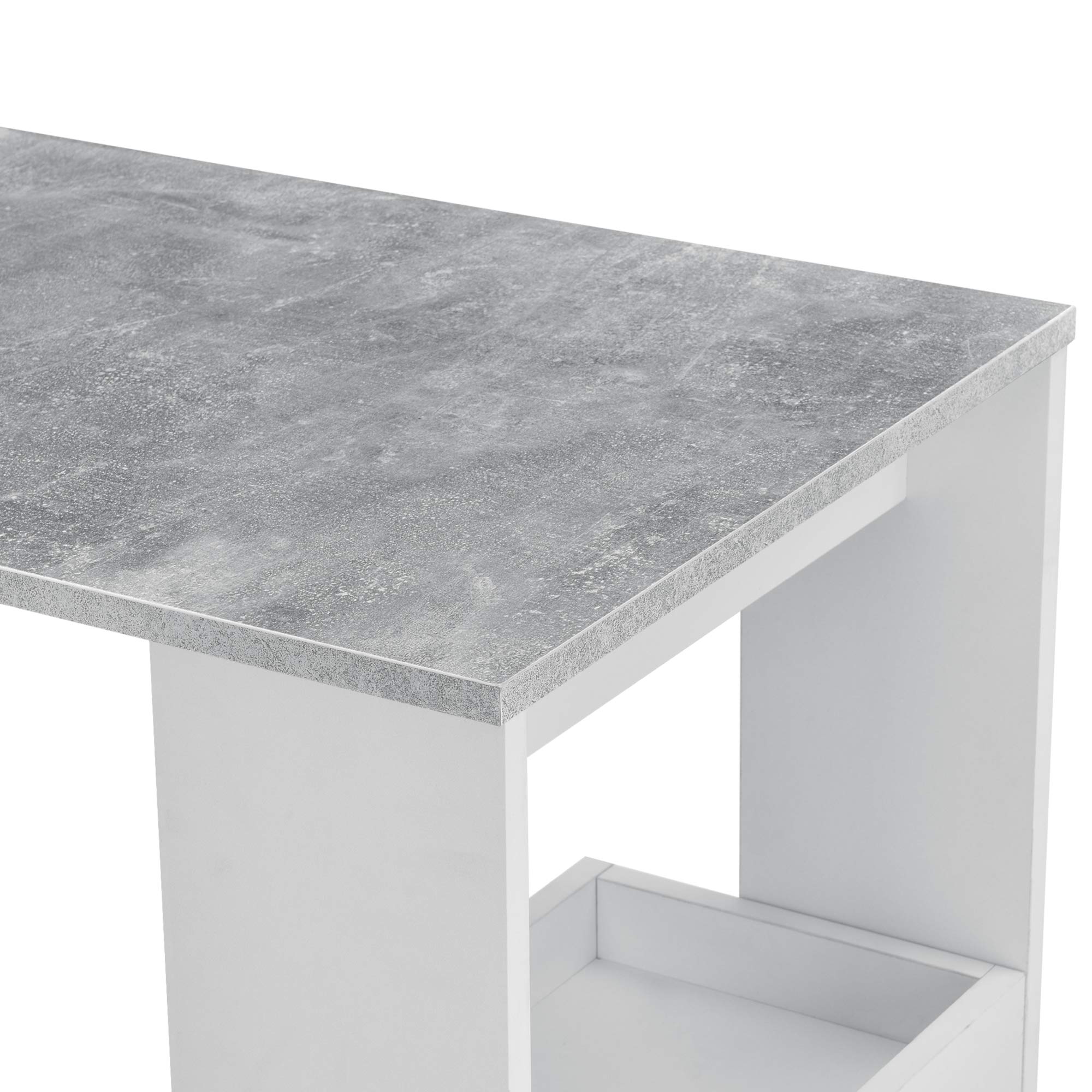 En.casa - Table De Bar Murale 120x45x106 Cm - Effet Béton & Blanc - Avec Rangement Intégré