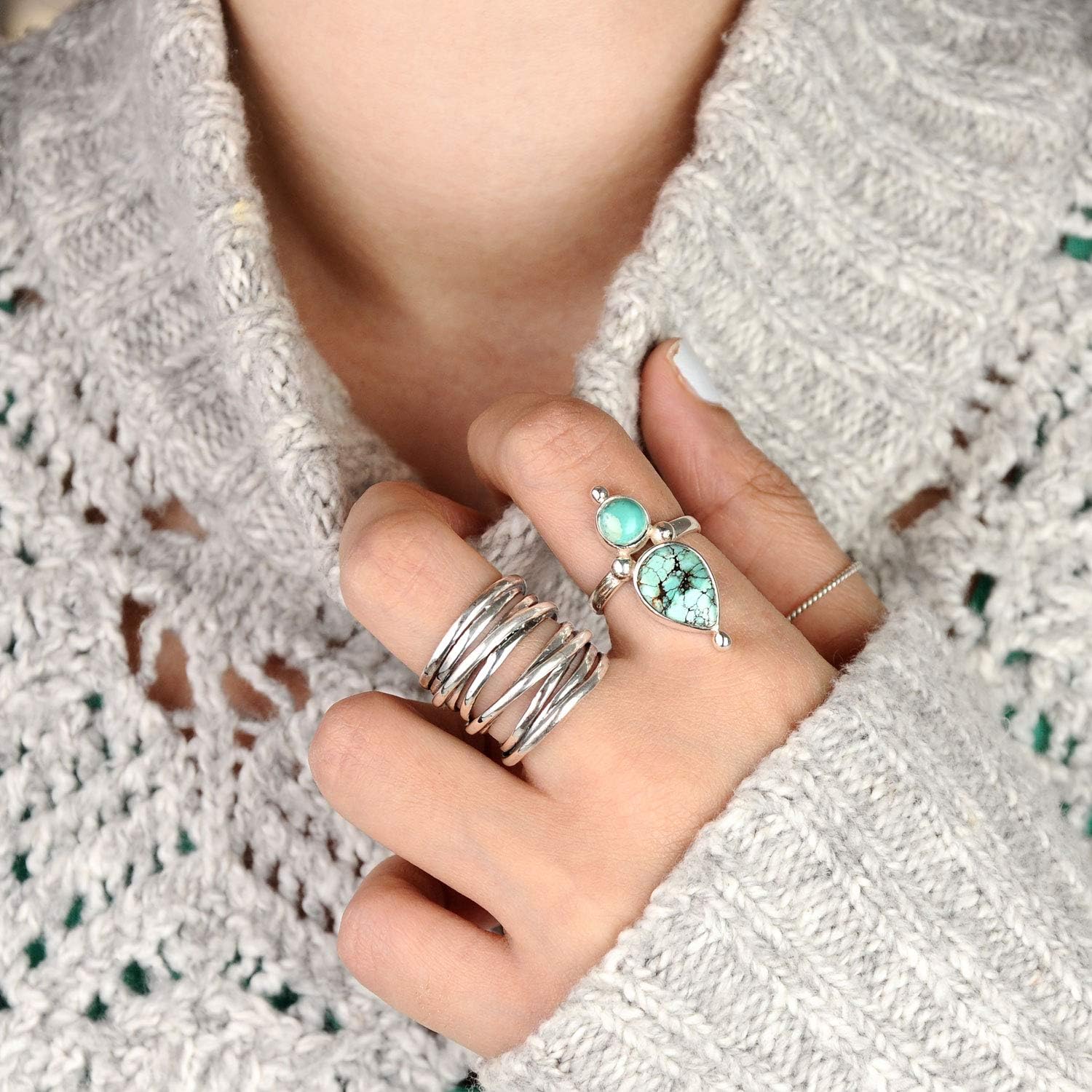 Boho-Magic 925 Sterling Silver Boho Rings for Women – Fashionable Jewelry Set – Unique Stackable Silver Rings Pack for Everyday Style and Fashion - Image 3