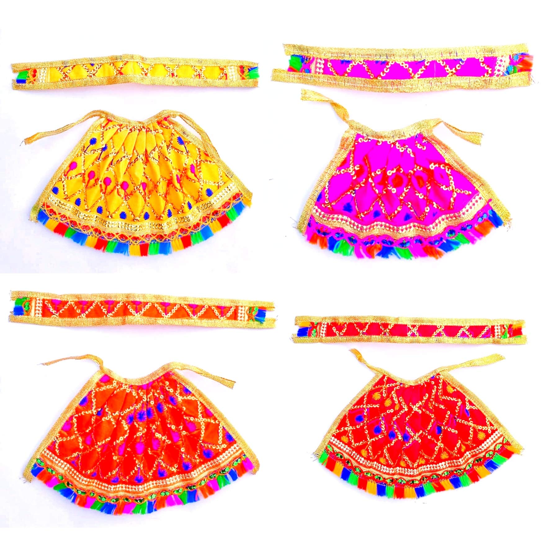 ChircraftsChircrafts Devi Goddess Dress (Set of 4) for Ganesh Durga Lakshmi Saraswati Parvati Devi Maa MATA Ji Lehanga & Chunri/Patka Dress Poshak Multicolor (Lehenga Height 2 inch)