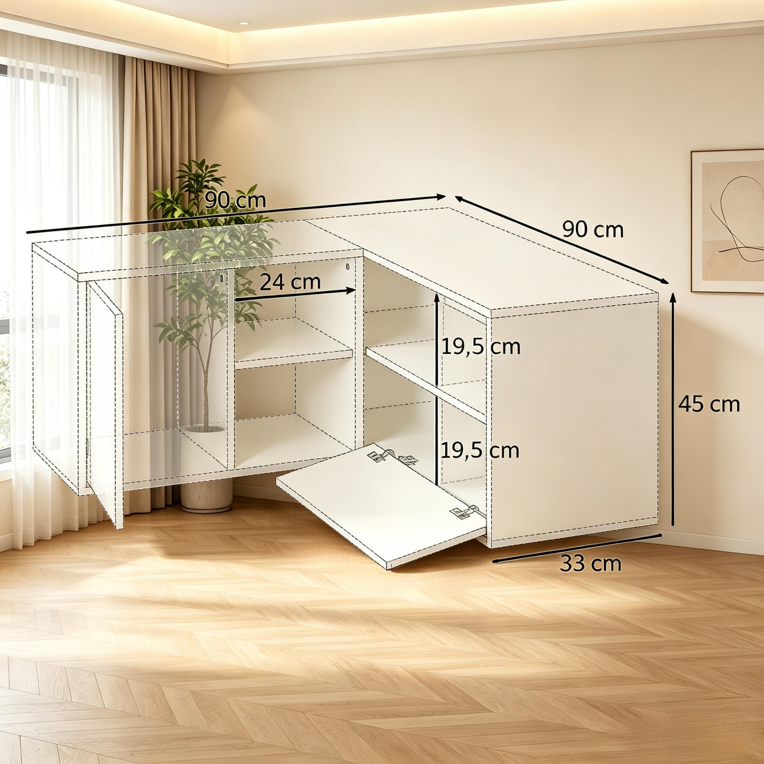Mueble para TV de 90 cm, color blanco