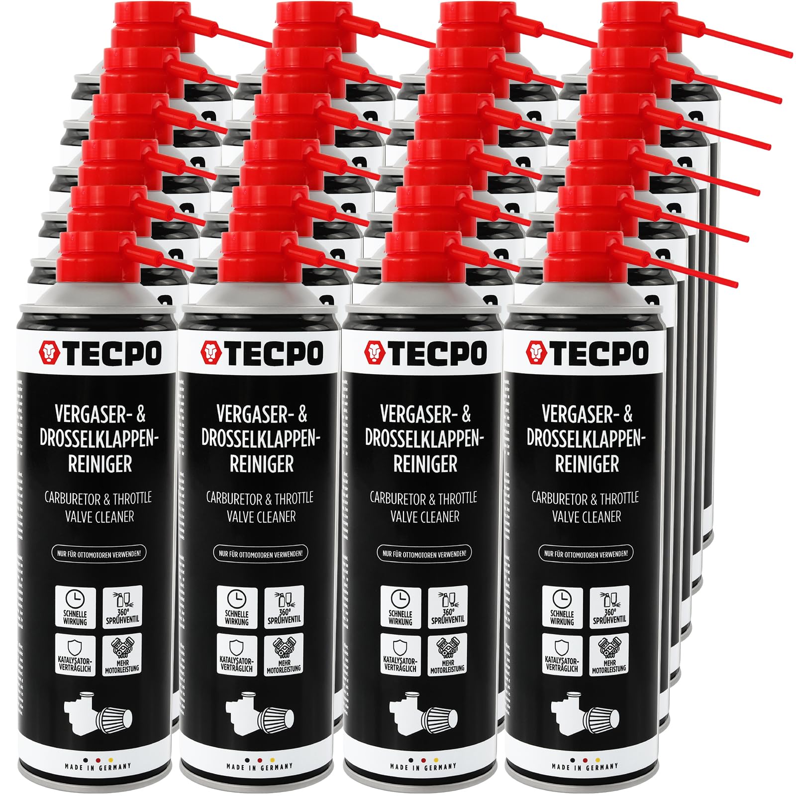 TECPO Nettoyant pour carburateur et papillon - 24 x 500 ml - Solvant AGR - Nettoyant pour valve - Nettoyant carburateur - Injecteurs - Nettoyant d'admission