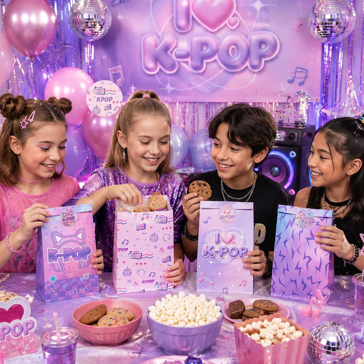 Joviwrap 24 Pack Kpop Party Favor Bags with Stickers, K-pop Themed Goodie Treat Bags, Music Theme Gift Candy Bags for Birthday, Teens Fans Party Supplies, 8.6 x 4.7 x 3.1 Inch