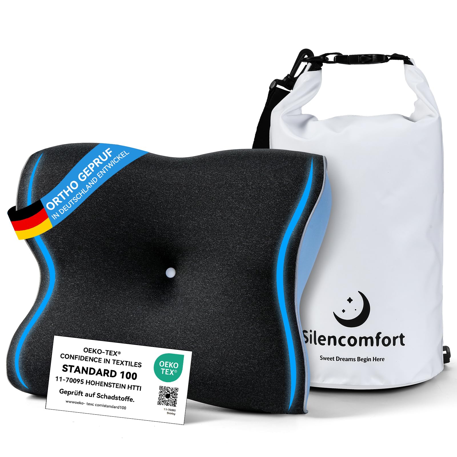 Cuscino da Viaggio in Memory Foam, Compatto Cuscino Campeggio per Dotato di Federa Rinfrescante, Cuscinos Cervicale Ergonomico per Camper, Tenda, Attività all'Aperto e Viaggi di Lavoro