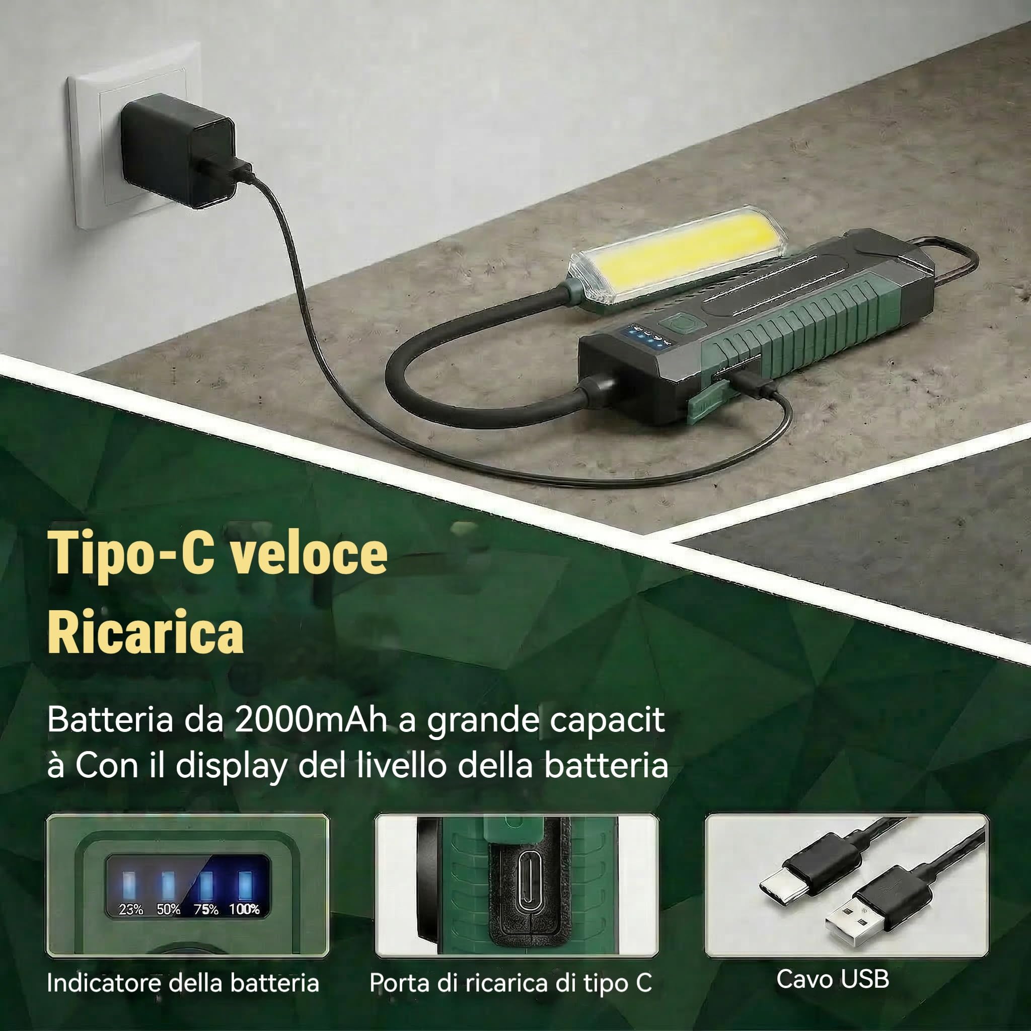 LETOUR Lampada di ispezione con tubo flessibile, magnete girevole a 360°, gancio, 5 modalità e 4 indicatori di carica LED, lampada da officina, regalo per uomini