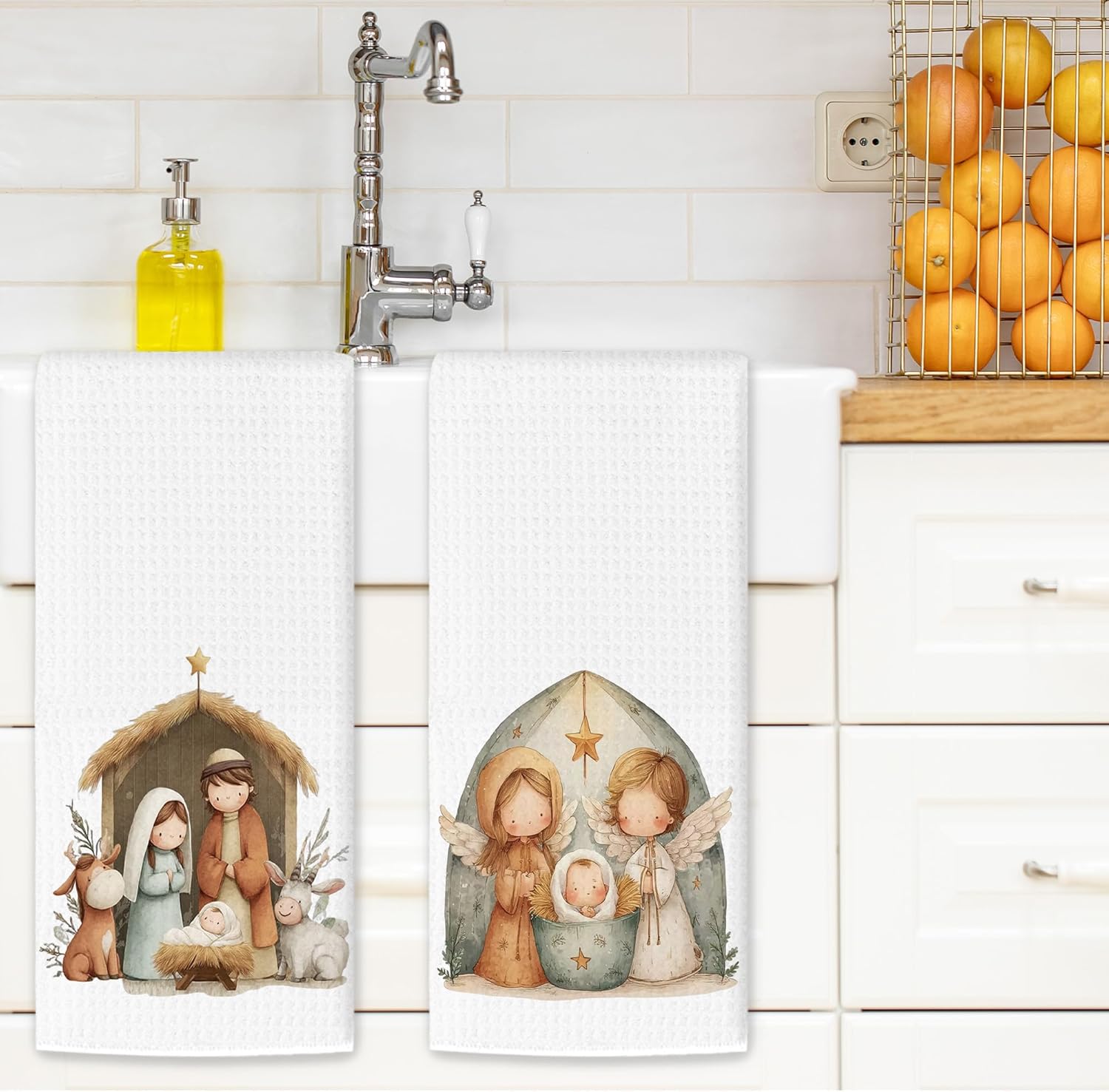 Christmas Christian Nativity Kitchen Towels, Religious Christmas Dish Tea Towels, Jesus Nativity Bible Verse Xmas Hand Towel for Bathroom Kitchen Decor, 16x24 Inch Set of 2 - Image 4