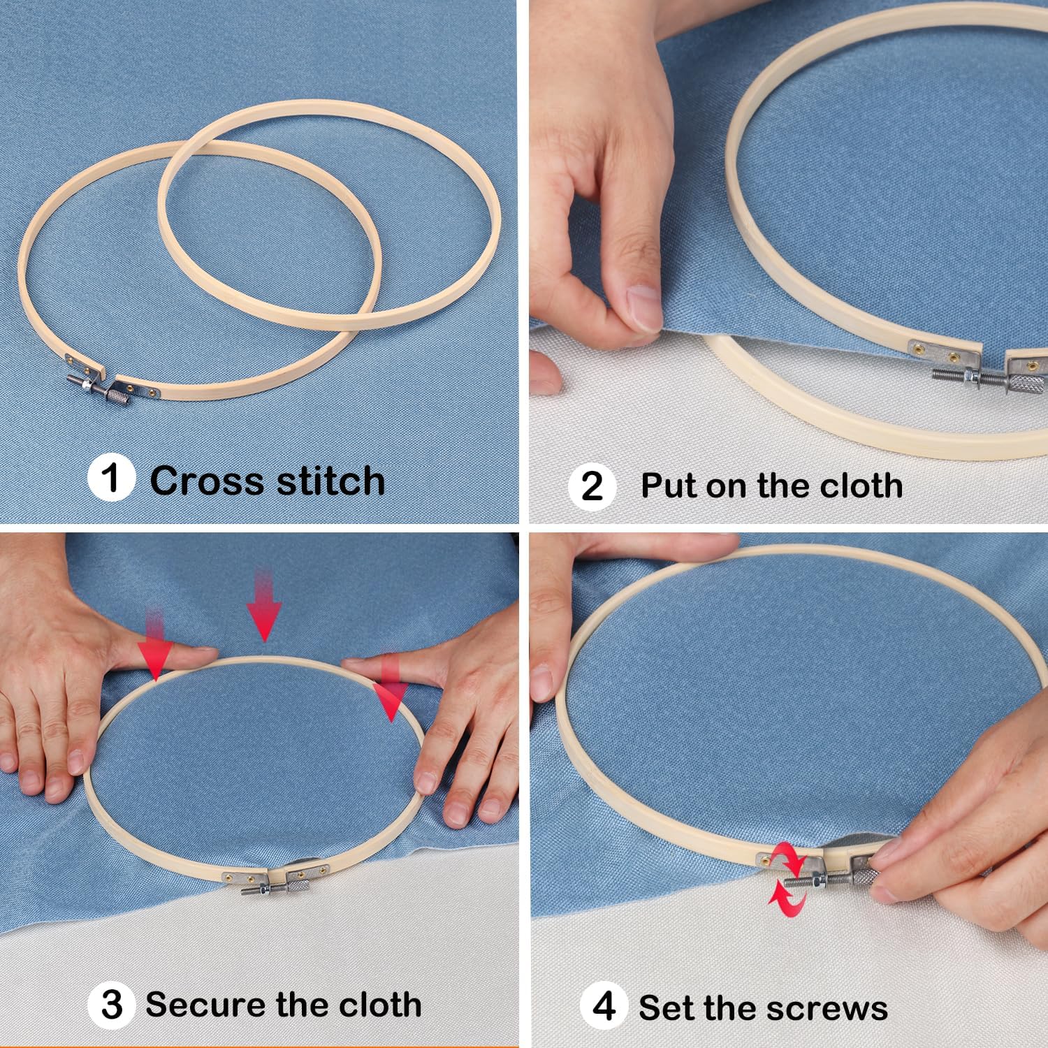GNIEMCKIN製竹刺繍フープセット 18個 8インチ 調節可能なクロスステッチリング 針仕事 裁縫 手芸用 簡単に緩めるメカニズ