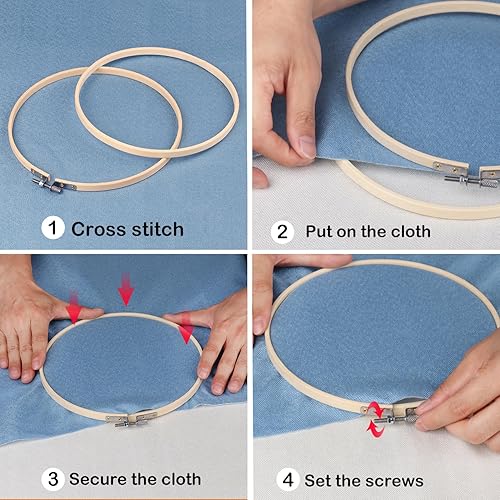 Miniatura 4 de 20 aros de bordado de bambú de 4 pulgadas, anillos de punto de cruz de bambú ajustables de 4 pulgadas a granel para costura, costura y manualidades,