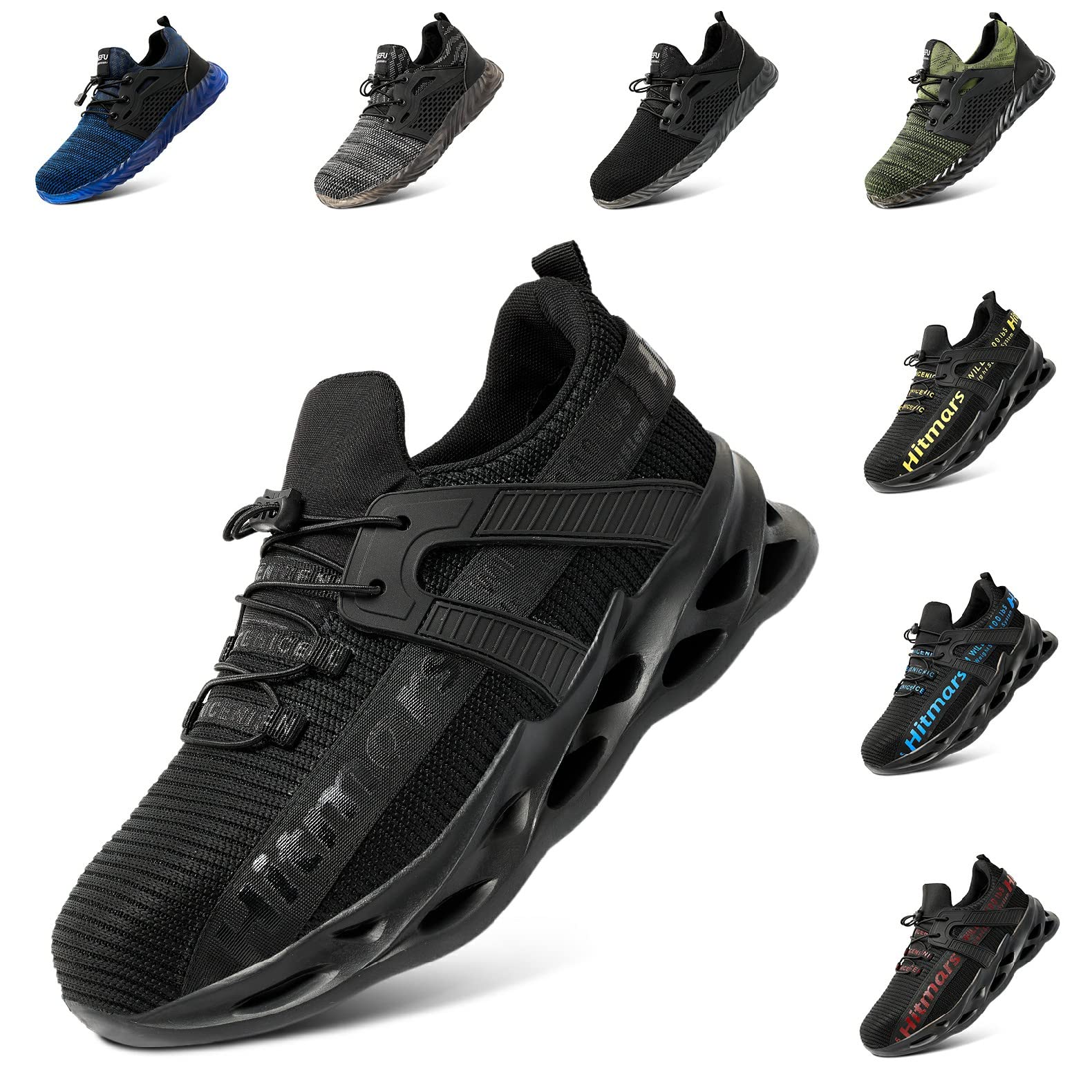 Hitmars Work Boots Mens Steel Toe Cap Safety Trainers for Women Lightweight Non Slip Safety Shoes Walking Factory Industrial Black Blue Red White Green Yellow UK 3-13