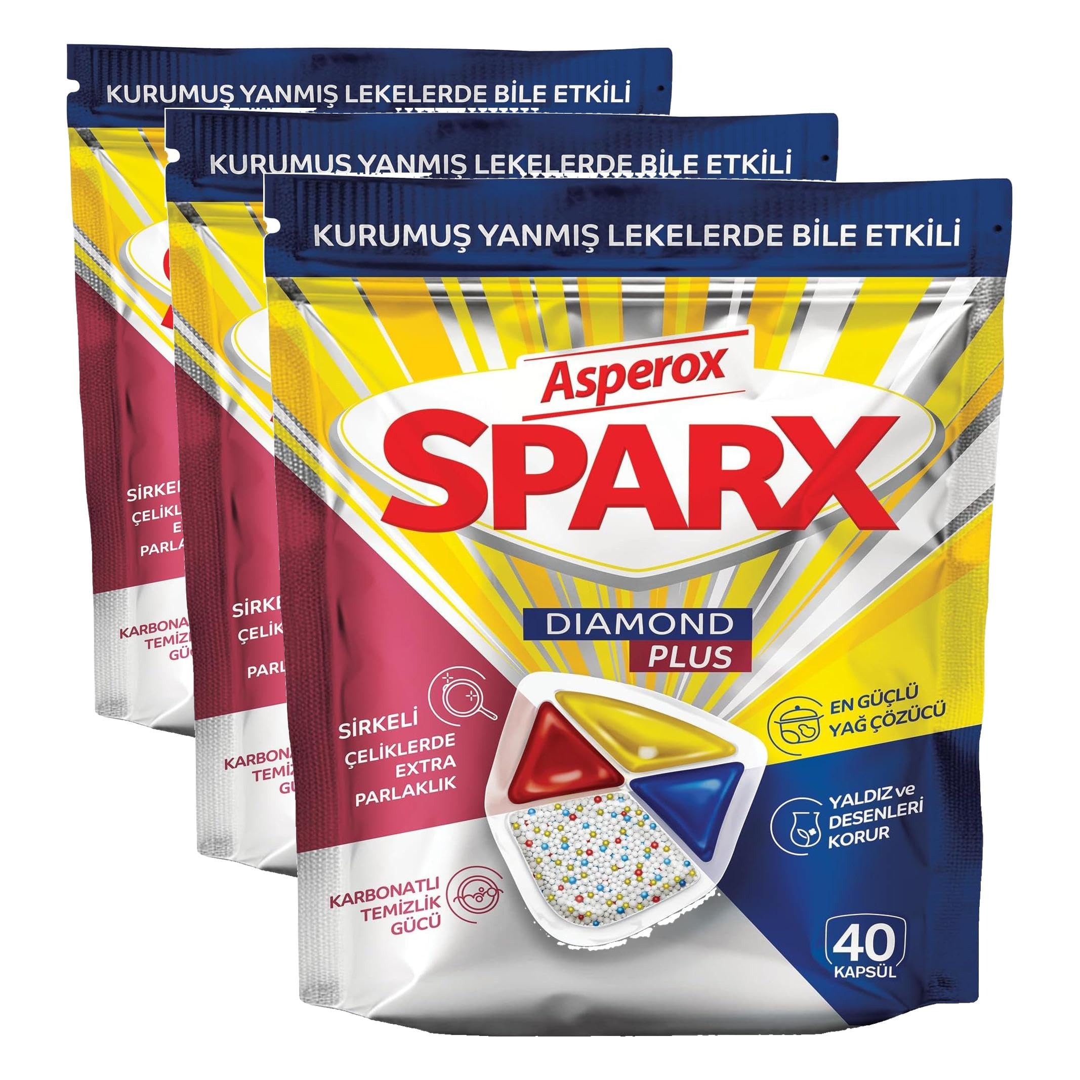 Asperox Sparx Diamond Plus 40'lı Bulaşık Makinesi Deterjanı (3 paketi)