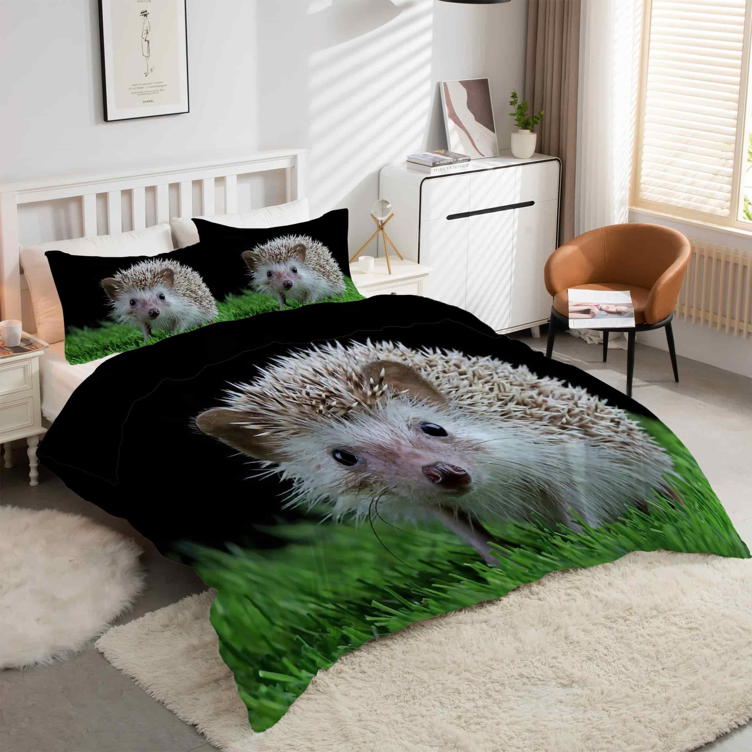 Housse de couette 160x200 hérisson microfibre facile à laver sans repassage