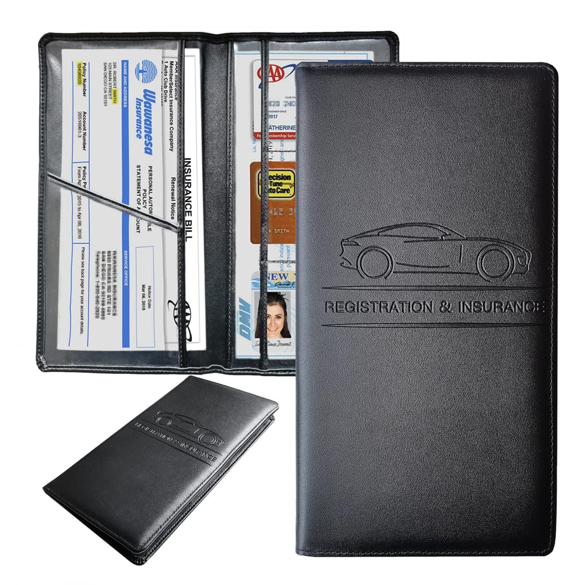 Car Document Holdr Car Registration & Insurance File Holdr Documents Holdr PU Leather with 6 Compartment Card Vehicle File Receipt Organizer with Multiple Pockets (Black)-image-35