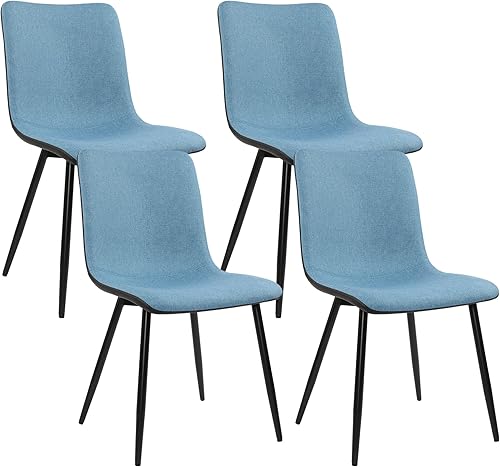 DAGONHIL Sillas de comedor para cocina, tela de lino, sillas laterales modernas con patas de metal, respaldo de PVC y cómodas sillas tapizadas,