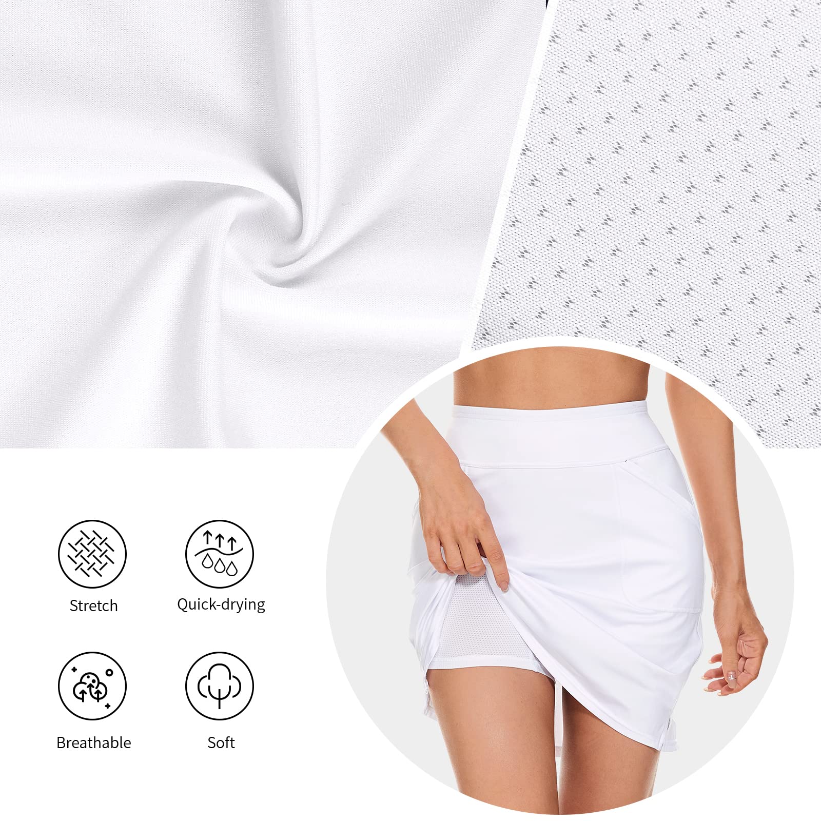 M MOTEEPI Jupe de tennis pour femme - 45,7 cm - Avec pantalon - 4 poches - Short intérieur - Jupe d'été d'extérieur