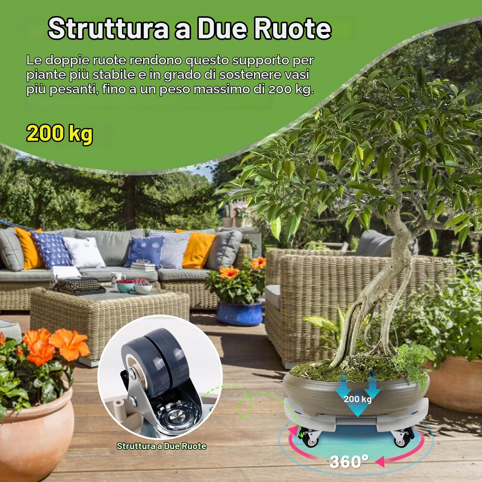 DEWEL Supporto per piante con ruote regolabile 38-51,5 cm, 200 kg,Bianco