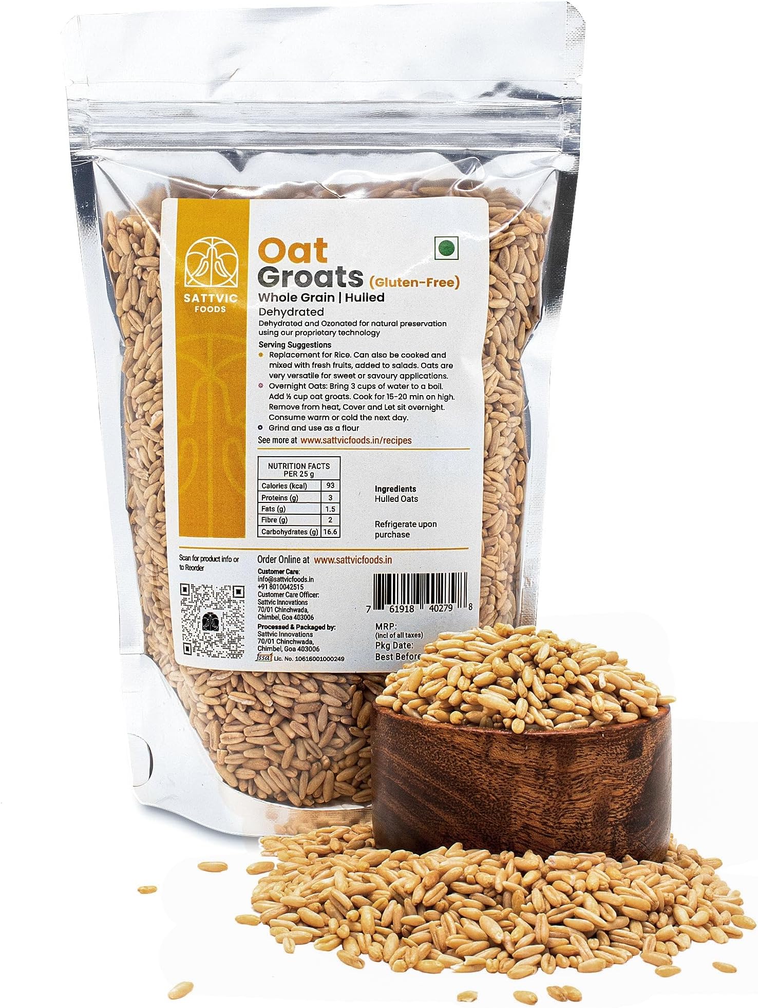 Sattvic Foods Oat Groats (1.5 kg) | Gluten-Free, NON-GMO Whole Oats | Fibre, Protein, Vitamin & Mineral Packed Whole Grain Oats | Make Delicious Oatmeal, Replace for Rice, Grind into Oat Flour