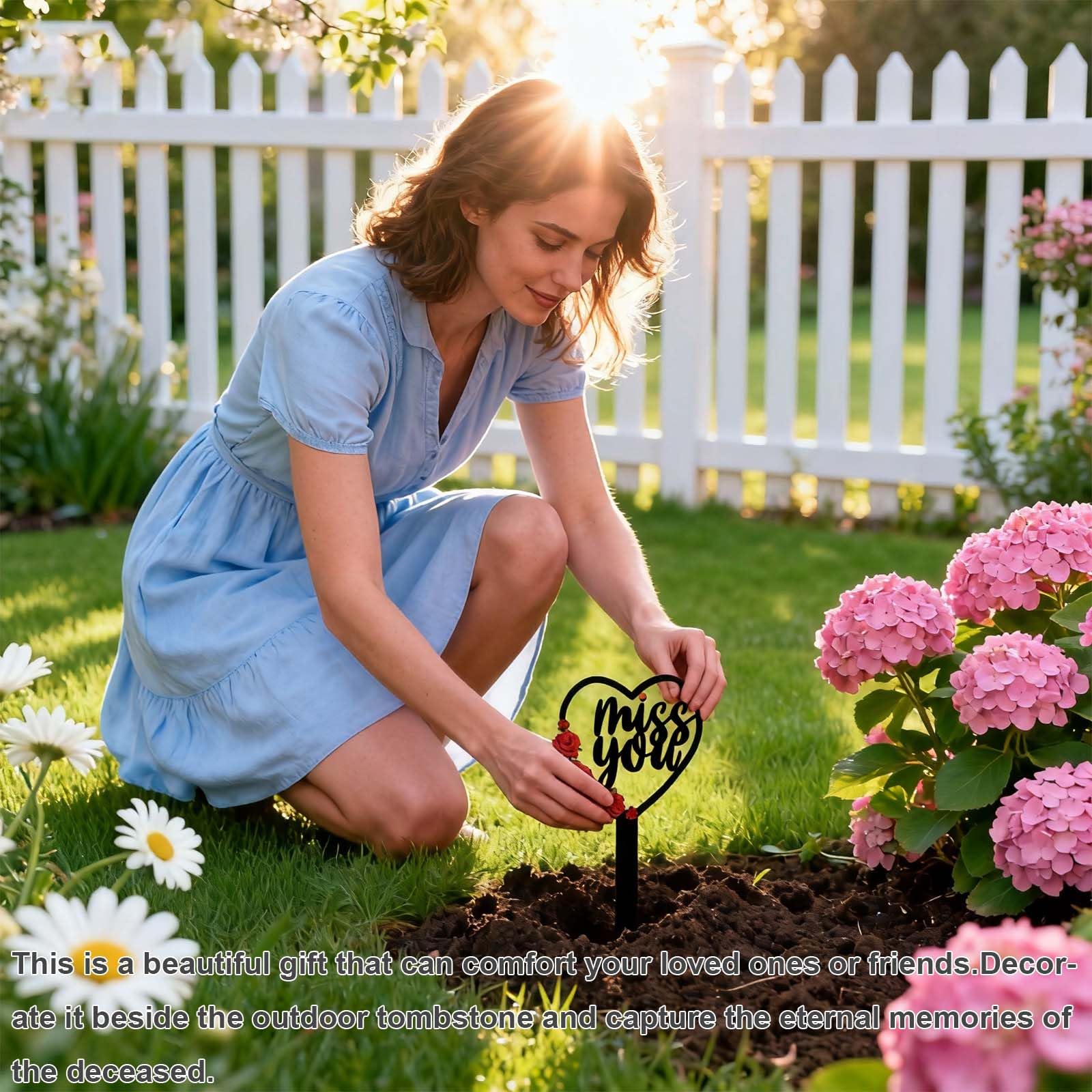 decorazione tomba cuore metallo 1 pezzo 30x18 cm resistente per esterno con scritta Miss You e soffione per cimitero giardino prato commemorazione