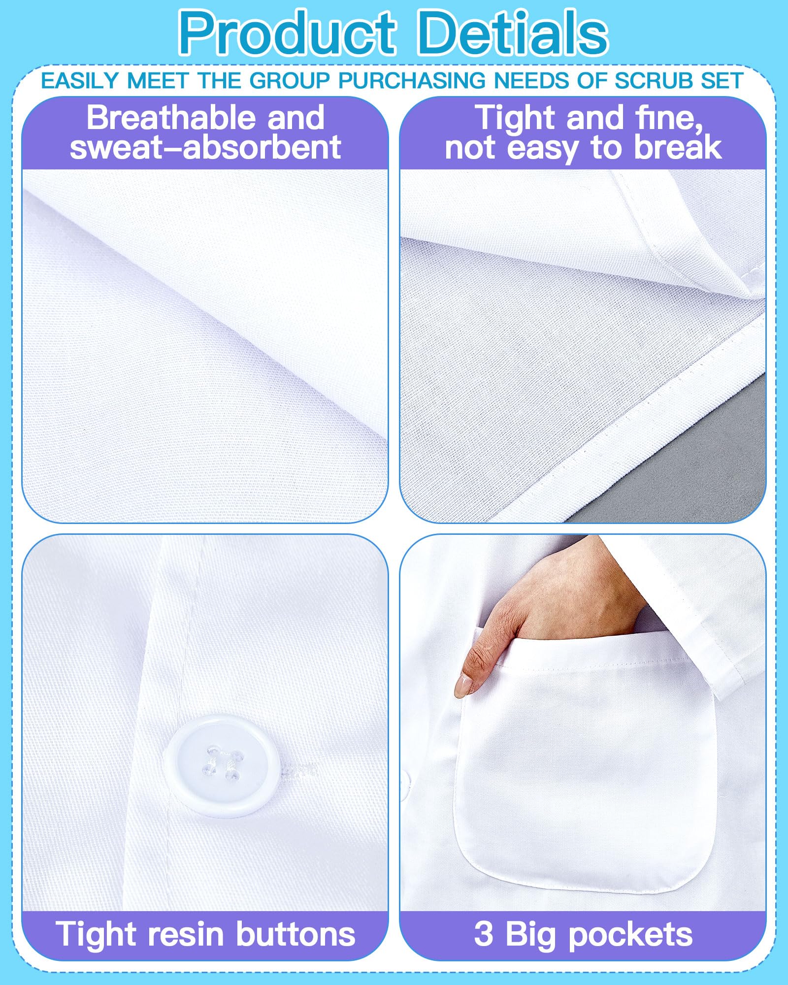 Cutecrop Abrigo de laboratorio unisex a granel para mujeres y hombres, abrigo de laboratorio de ciencia de manga larga, 3 bolsillos delanteros, disfraz de médico profesional