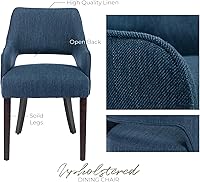 Vista 5 de Juego de 2 sillas de comedor modernas, tapizadas, de lino, con respaldo abierto medio y patas de madera, sillón para el hogar, cocina y restaurante