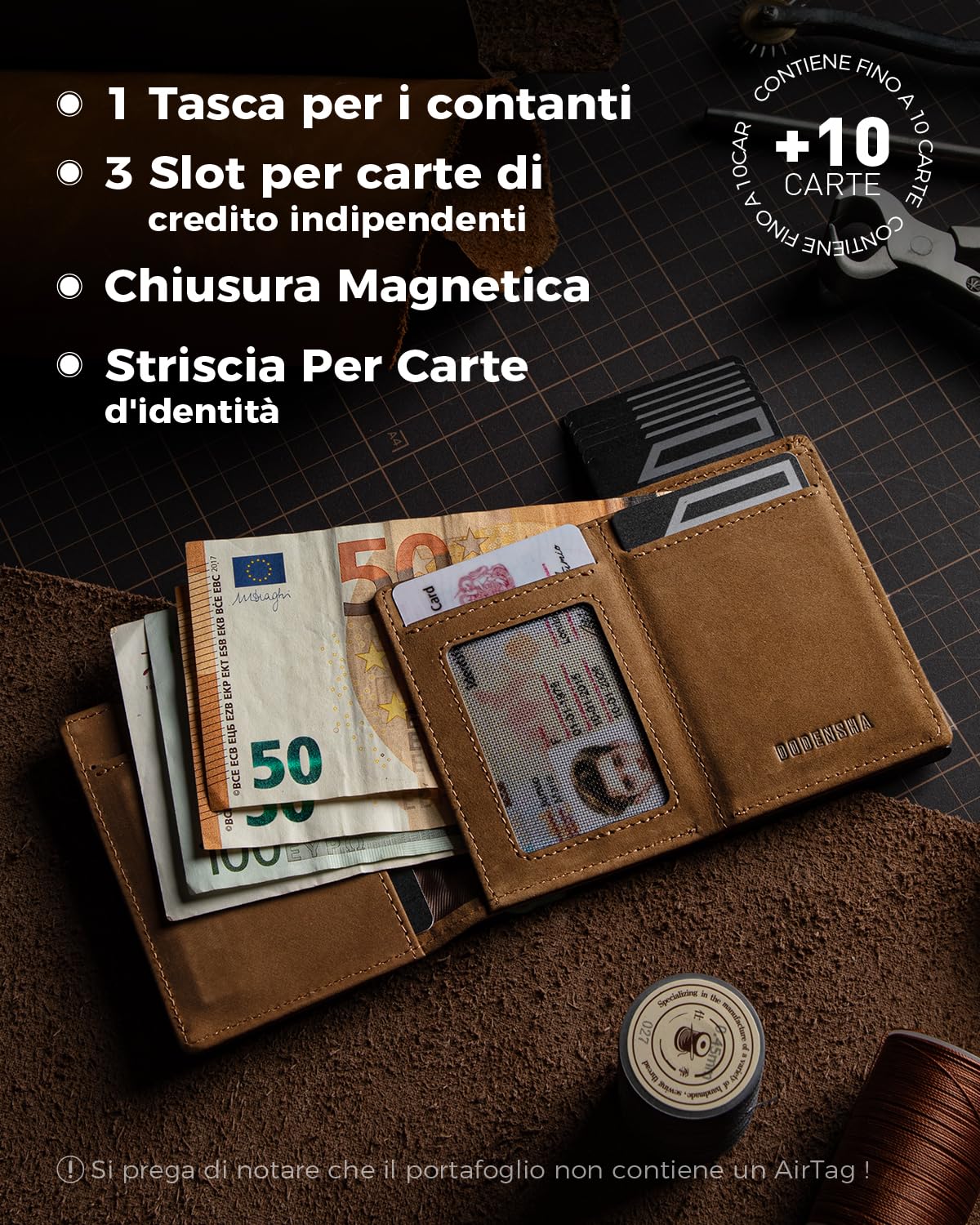 DODENSHA® MagSnap Airtag Portafoglio Uomo con protezione RFID I Portafoglio piccolo I Portafoglio intelligente piccolo per 10+ carte I Porta carte di credito I Portatessere uomo tascabile