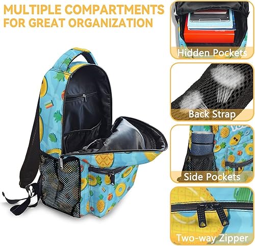 Miniatura 6 de Mochila de piña para niñas, mochilas azules de 16 pulgadas para la escuela, bonita bolsa ligera para niños, 1-2Pineapple, Mochilas Daypack