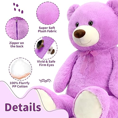 Miniatura 7 de CYBIL HOME - Oso de peluche gigante para novias y niños, 35 pulgadas, (color morado).