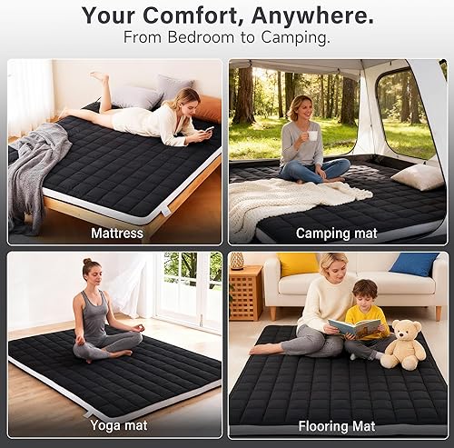 Miniatura 6 de Welnow Colchón de futón japonés, tamaño individual, tapete grueso de tatami, portátil y plegable, colchón enrollable con bolsa de almacenamiento,