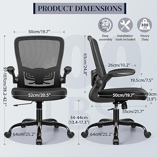 Miniatura 3 de FelixKing Silla de oficina  Silla de escritorio ergonómica con altura ajustable, giro de 360, reposabrazos abatibles, inclinación flexible, cómodo