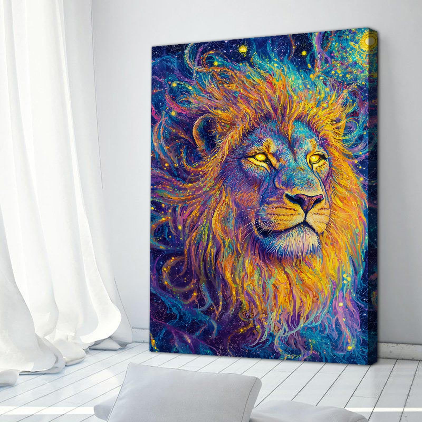 UIRINGART Neuheit abstrakte Löwe Malerei wilde Tiere Leinwanddruck Wandkunst mutige und bunte Poster Kunstwerk für Büro Zuhause Wanddekoration 80x120cm Innenrahmen
