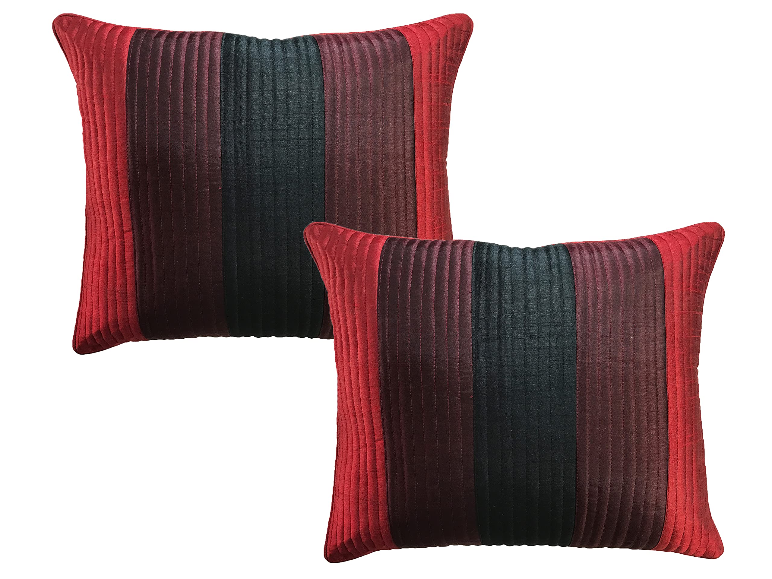 EVERIA® Dupion Silk Stripes Cushion Cover Pack of 2 pc 24x24 inches (60x60cms) (Maroon)-image-35