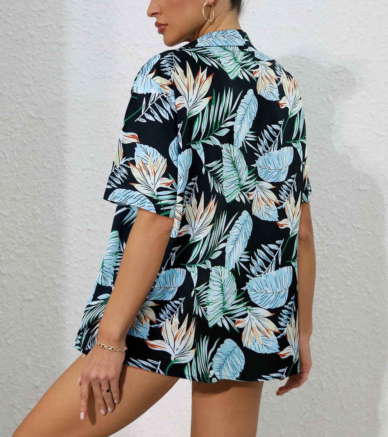 ChainJoy Women's Hawaiian Shirts Short Sleeve Button Down Soft Cool Floral Tropic Print Casual Blouse Tops - Image 3